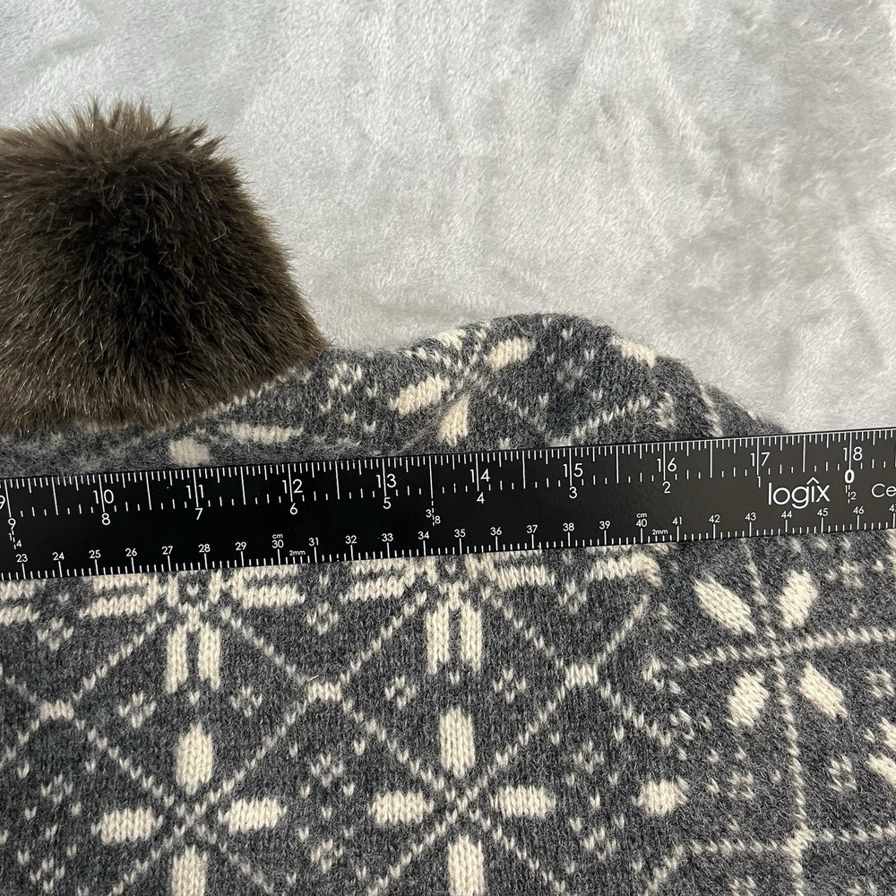 VTG Maurices Womens M Nordic Fair Isle Lambswool Blend Zip Cardigan Fur Collar - Picture 13 of 15